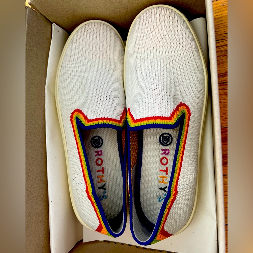 Rothy's Slip On -Women’s Limited Edition Rainbow Sneakers. NWT and box.